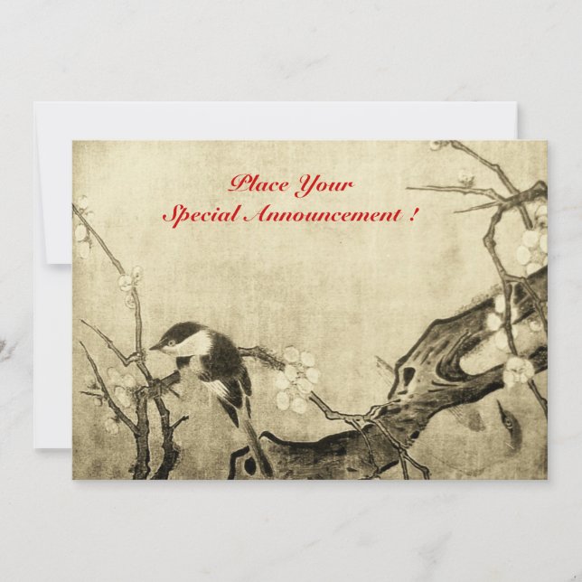 SPRING BIRD MONOGRAM ,brown sepia red Announcement (Front)