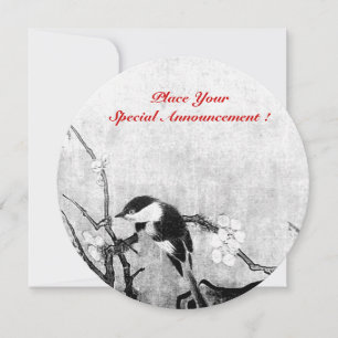 SPRING BIRD MONOGRAM, grey,black and white Announcement