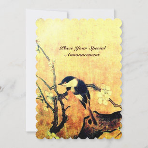 SPRING BIRD MONOGRAM ,yellow brown champagne Invitation
