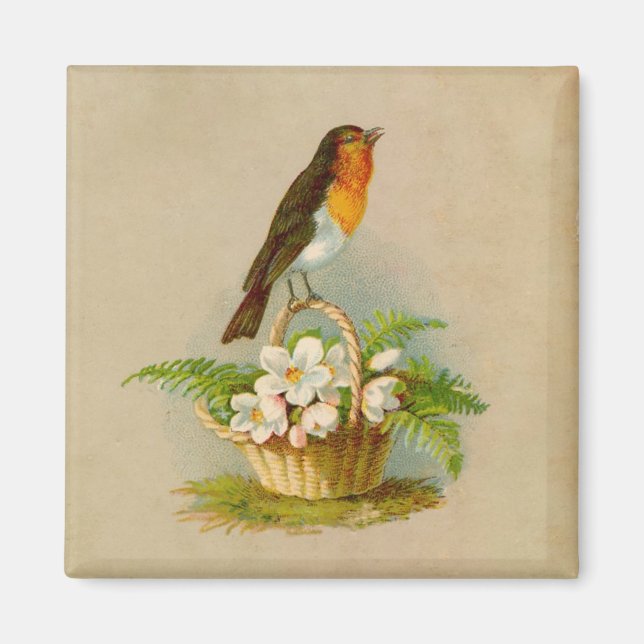 Spring Bird On Basket Magnet (Front)