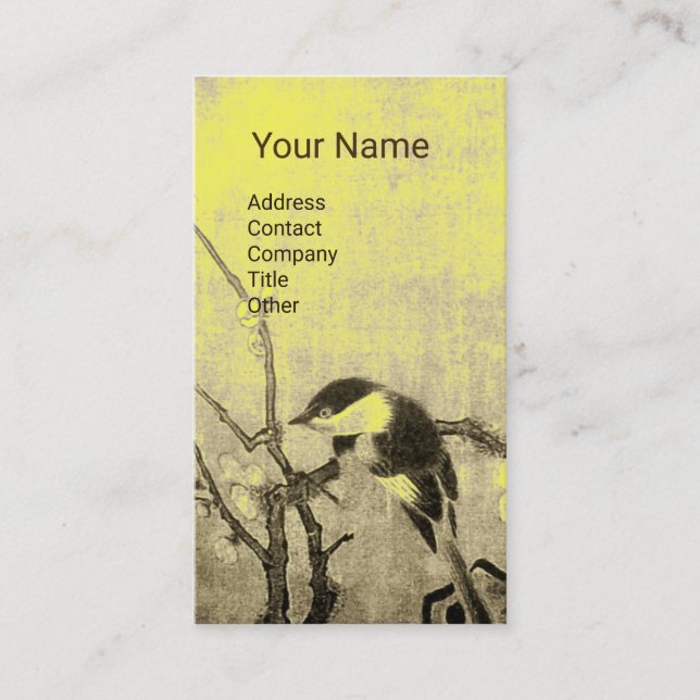 SPRING BIRD ON FLOWER TREE Brown Yellow Floral Business Card (Front)