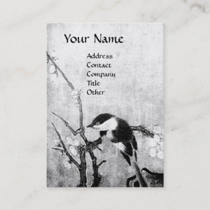 SPRING BIRD ON THE FLOWER TREE black and white Business Card