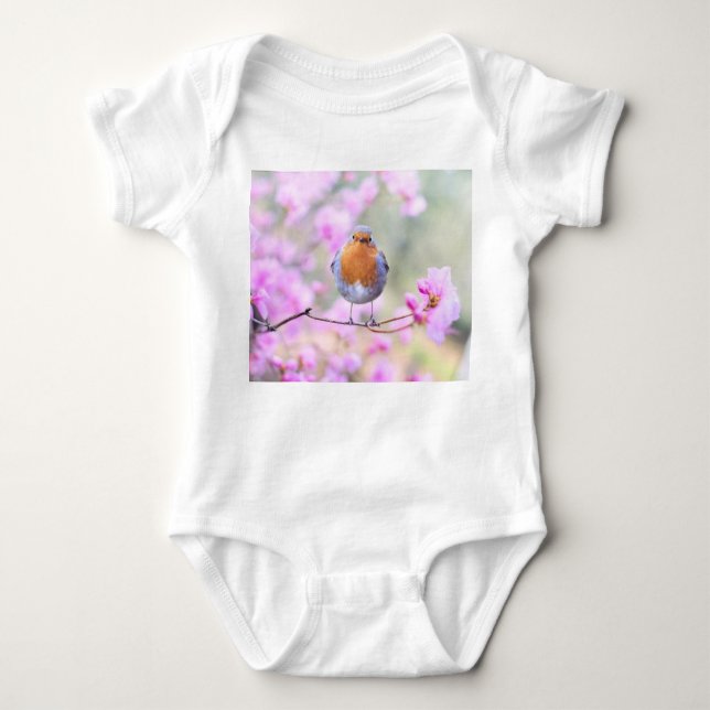 Spring Bird Robin Bird Baby Bodysuit (Front)