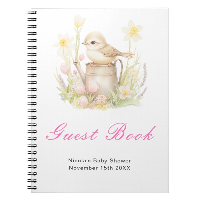 Spring Bird Watering Can Baby Shower Guest Book (Front)