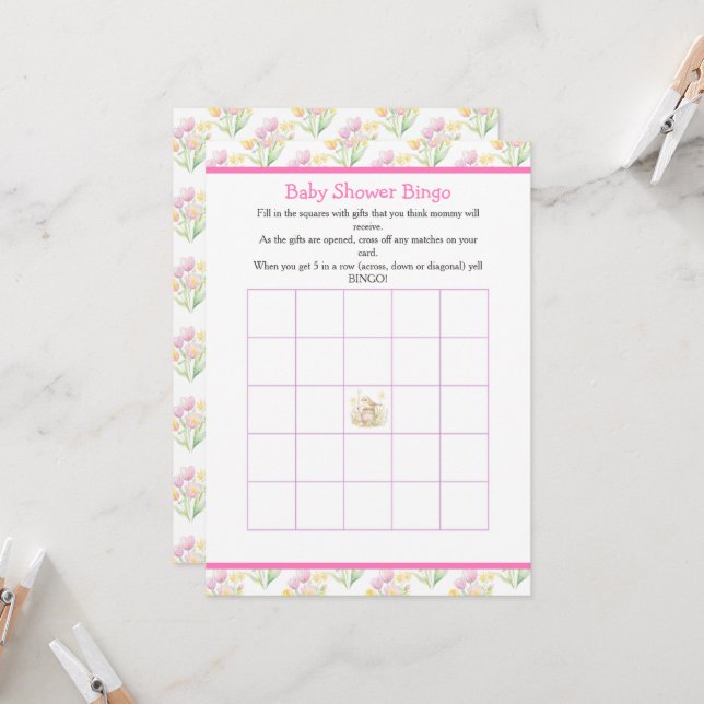 Spring Bird Watering Can Baby Shower Invitation (Front/Back In Situ)