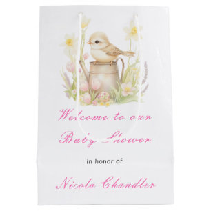 Spring Bird Watering Can Baby Shower Medium Gift Bag