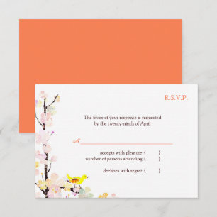 Spring Bird White Floral Wedding RSVP Card