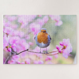 Spring Bird with Pink Flowers Jigsaw Puzzle