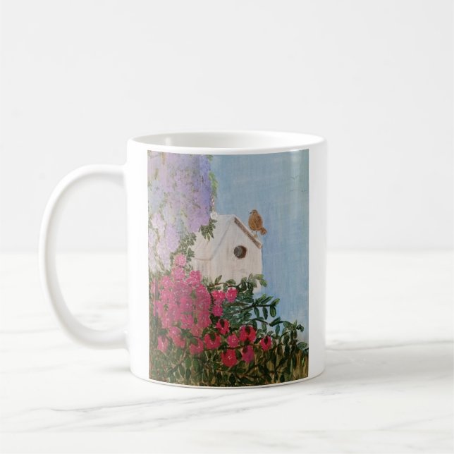 Spring Birdhouse Acrylic Painting Mug- 11oz Coffee Mug (Left)