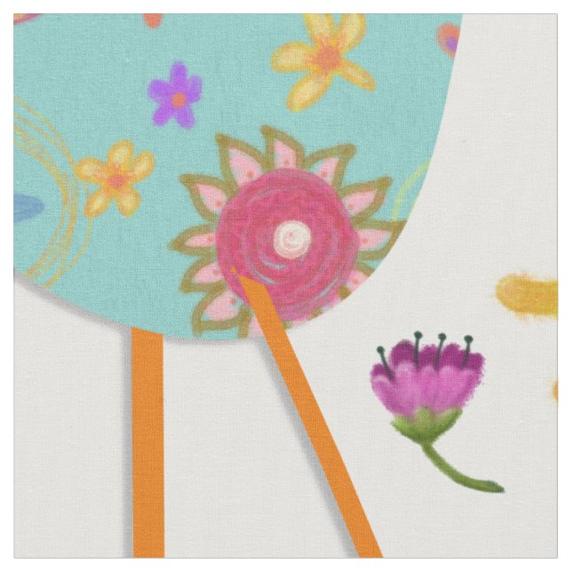 Spring Birds and Flowers You Customise Fabric (Close Up)