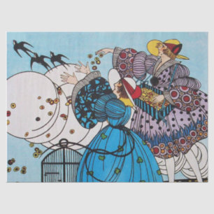 SPRING BIRDS AND LADIES ,ART DECO BEAUTY FASHION TISSUE PAPER