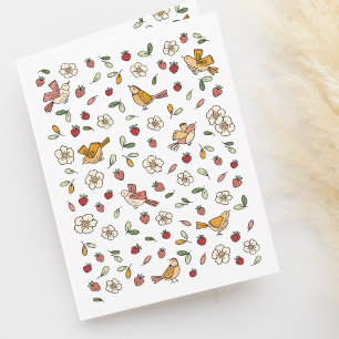 Spring Birds and Strawberries Floral Pattern Blank Thank You Card