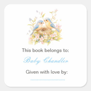 Spring Birds Baby Shower Bookplate Square Sticker