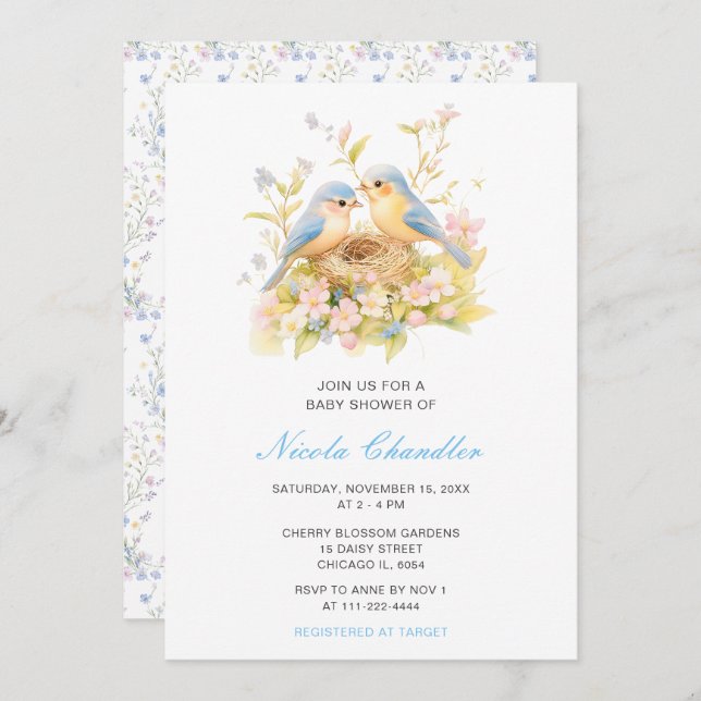 Spring Birds Baby Shower Invitation (Front/Back)