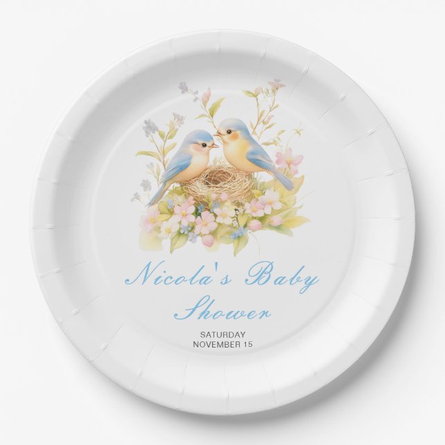 Spring Birds Baby Shower Paper Plate (Front)