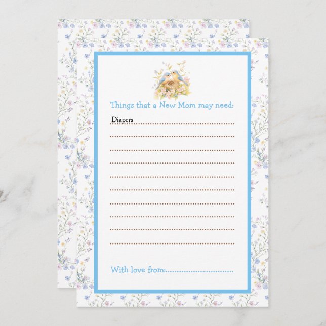 Spring Birds Baby ShowerAdvice List Invitation (Front/Back)