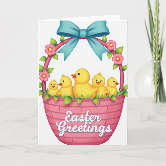 Spring Birds Basket Greeting Card (Front)