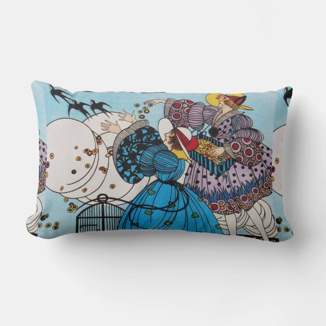 SPRING BIRDS / BEAUTY FASHION COSTUME DESIGNER LUMBAR CUSHION (Front)