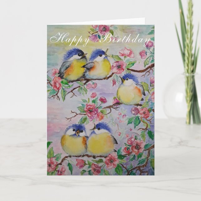 Spring Birds Birthday Card (Front)