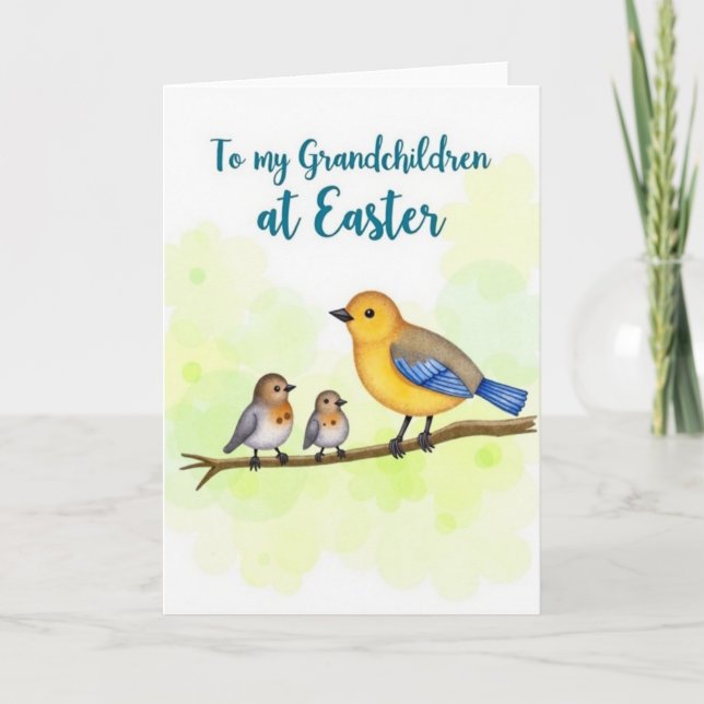 Spring Birds Grandchildren Easter Card (Front)