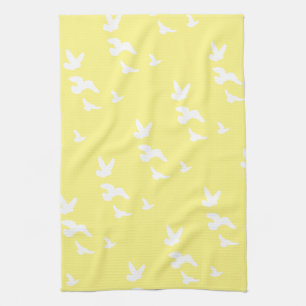 Spring Birds in Flight Custom Background Colour Tea Towel