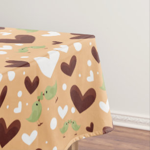 Spring Birds Love Couple Sweet Chocolate Heart Tablecloth
