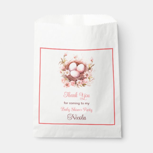 Spring Birds Nest Baby Shower Favour Bag (Front)
