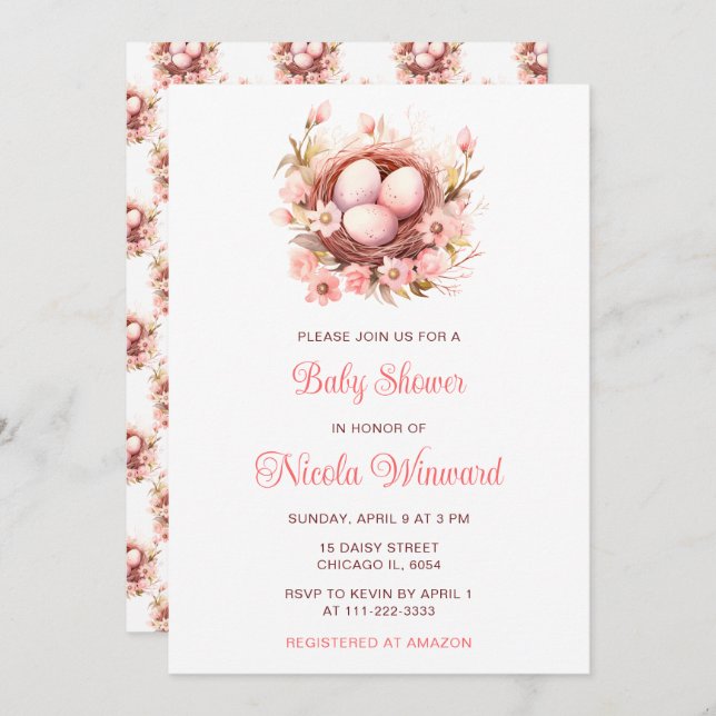 Spring Birds Nest Baby Shower Invitation (Front/Back)