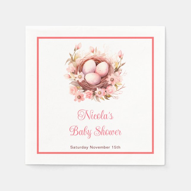 Spring Birds Nest Baby Shower Napkin (Front)