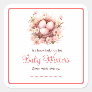 Spring Birds Nest Baby Shower Square Sticker