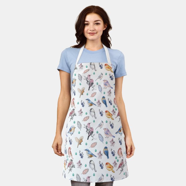 Spring Birds Pattern Apron (Worn)