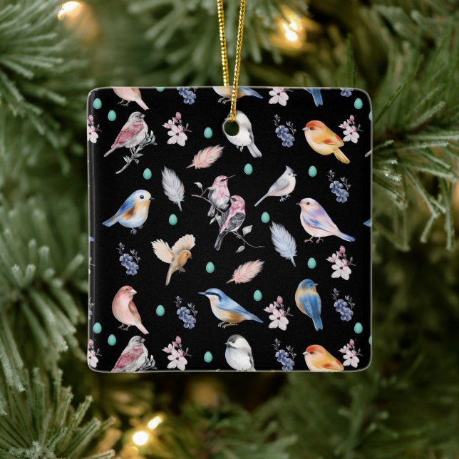 Spring Birds Pattern Ceramic Ornament (Tree)