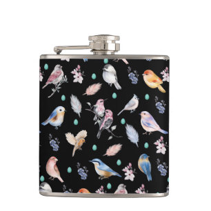 Spring Birds Pattern Hip Flask