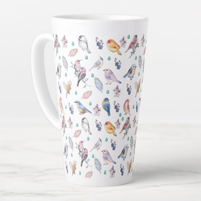 Spring Birds Pattern Latte Mug (Left Angle)