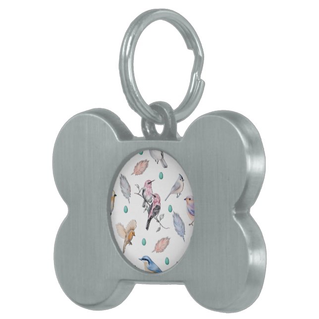 Spring Birds Pattern Pet ID Tag (Front Right)