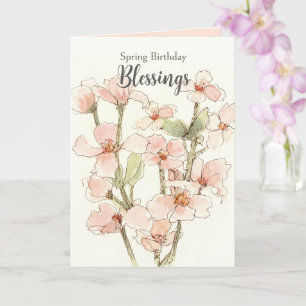 Spring Birthday Blessings Pink Dogwood Flowers Card