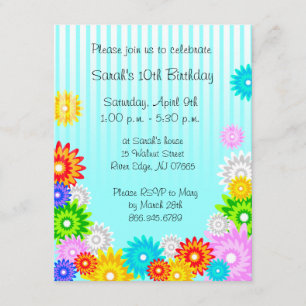 Spring Birthday Party Invitation Colourful Flowers