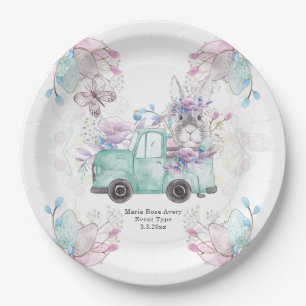 Spring Birthday Personalised Pattern Bunny Truck Paper Plate