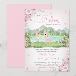Spring Bloom and Butterflies Deer Baby Shower Invitation