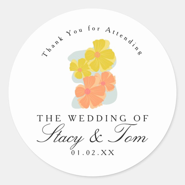 Spring Bloom Cosmos Hand Drawn Wedding    Classic Round Sticker (Front)