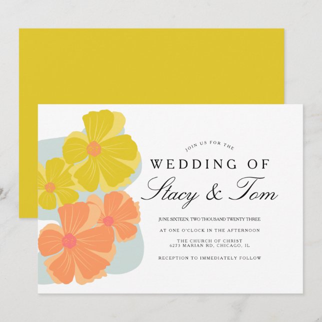 Spring Bloom Cosmos Hand Drawn Wedding  Invitation (Front/Back)