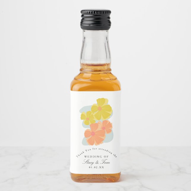 Spring Bloom Cosmos Hand Drawn Wedding  Liquor Bottle Label (Front)