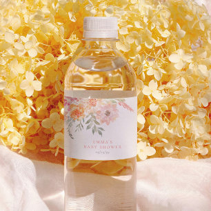 Spring Bloom Floral Pink Girl Baby Shower Water Bottle Label