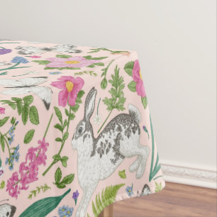 Spring Bloom Garden Bunny Butterflies Easter Tablecloth