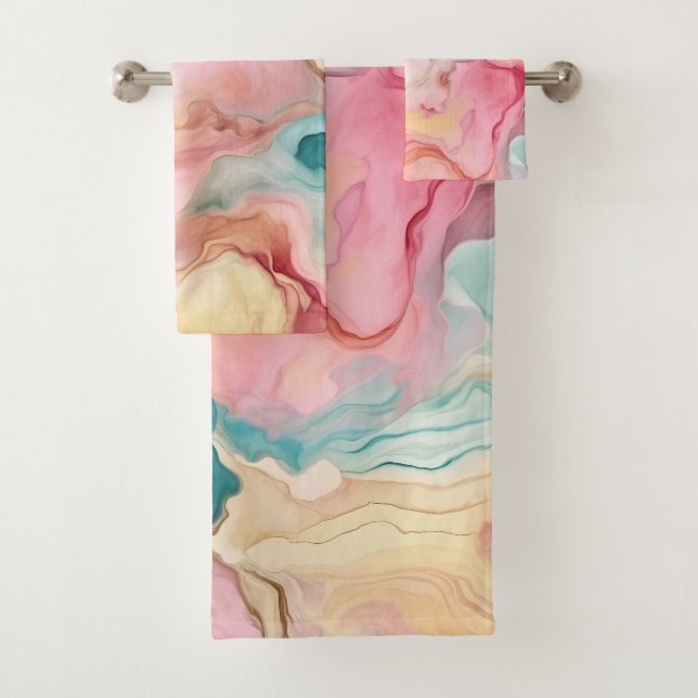 SPRING BLOOM MARBLE SWIRL BATHROOM TOWEL SET (Insitu)