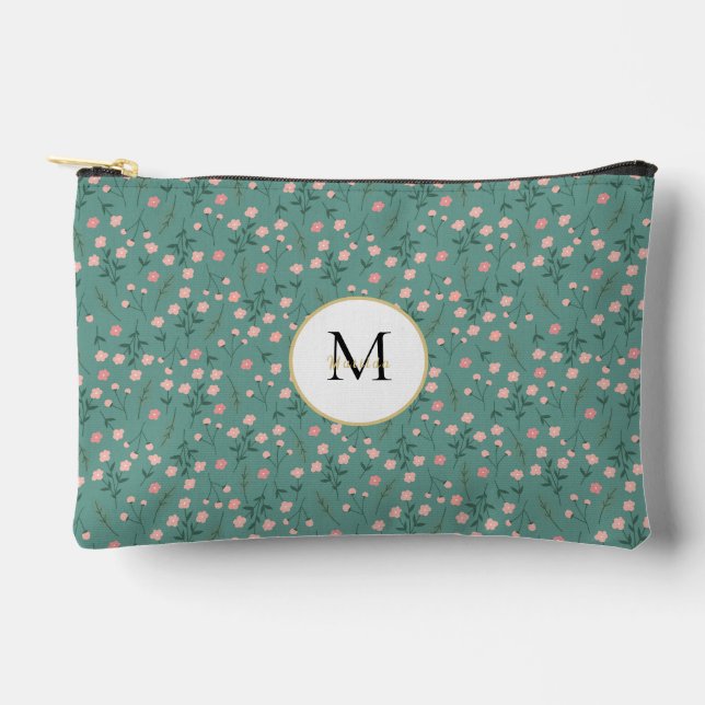'Spring Bloom', teal & pink floral customised  Accessory Pouch (Front)