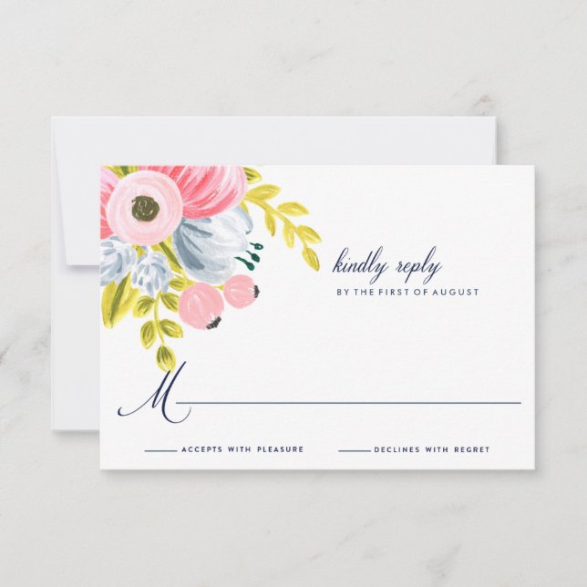 Spring Bloom Watercolor Floral Wedding RSVP Card (Front)