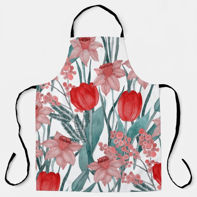 Spring Bloom Watercolor Pattern Apron (Front)