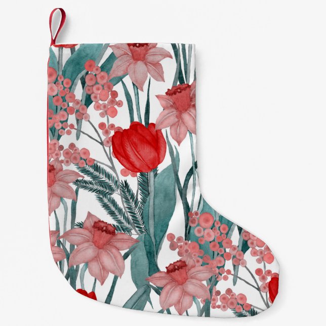 Spring Bloom Watercolor Pattern Small Christmas Stocking (Front)