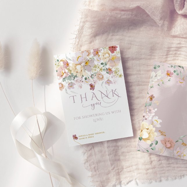Spring Bloom Wildflower Purple Girl Baby Shower Thank You Card (Creator Uploaded)